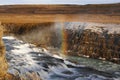 Rainbow on the Gullfoss Waterfall (The Golden Falls) on the Hvita River, Iceland Royalty Free Stock Photo