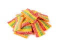 Rainbow Gummy Candy Pile Isolated, Sour Jelly Candies Strips in Sugar Sprinkle, Colorful Striped Marmalade Royalty Free Stock Photo