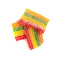 Rainbow Gummy Candy Pile Isolated, Sour Jelly Candies Strips in Sugar Sprinkle, Colorful Striped Marmalade Royalty Free Stock Photo