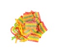 Rainbow Gummy Candy Pile Isolated, Sour Jelly Candies Strips in Sugar Sprinkle, Colorful Striped Marmalade Royalty Free Stock Photo