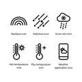 Rainbow, Hailstone, Snow rain, Hot temperature, Plus temperature, Weather application, icon Royalty Free Stock Photo