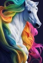 Rainbow hair horse. Detailed close up portrait. Dirt, water, galloping, race. Generative AI illustration Royalty Free Stock Photo