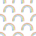 Rainbow hand drawn color pencils in a children style. seamless pattern on a white background Royalty Free Stock Photo