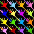 Rainbow Hands on Black Seamless Background