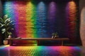 Rainbow Harmony: Generative AI Technology Crafts a Wall with Gleaming Bricks Arranged in Rows