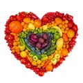 Rainbow heart of fruits and vegetables