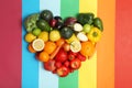 Rainbow heart made of fruits and vegetables Royalty Free Stock Photo