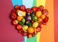 Rainbow heart made of fruits and vegetables Royalty Free Stock Photo