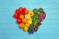 Rainbow heart made of fruits and vegetables Royalty Free Stock Photo