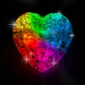 Rainbow heart shape diamond. Beautiful shape emerald image with reflective surface. Render brilliant jewelry stock image.