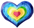 Watercolor textured rainbow heart