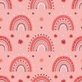 Rainbow with hearts and flowers seamless pattern. Romantic, love and Valentines Day concept. Valentines Day pattern Royalty Free Stock Photo