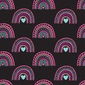 Rainbow with hearts seamless pattern. Repeated ornament design for fabric, wrapper, background, wallpaper, packaging Royalty Free Stock Photo