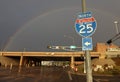 Rainbow with Highway and Interstate Sign in America Royalty Free Stock Photo