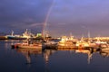 Rainbow in Hofn port, Iceland