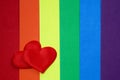 Rainbow homosexual color background with red hearts