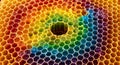 Rainbow Honeycomb Vibrant Abstract Pattern of Sweet Liquid in Hexagonal Cells Royalty Free Stock Photo