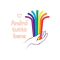 A rainbow for hope and wish. italian slogan: Andra tutto bene. Everything will be fine written in Italian. Motivational phrase