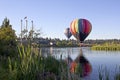 Rainbow Hot Air Ballon At Old Mill Bend, Oregon Royalty Free Stock Photo