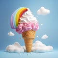 Rainbow Ice cream cone decorated with pastel background. By generative Ai