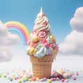 Rainbow Ice cream cone decorated with pastel background