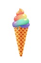 Rainbow ice cream cone, fairy food, dessert for children. Icon