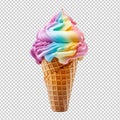 Rainbow ice cream cone isolated on transparent background Royalty Free Stock Photo
