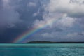 Rainbow and Islands in Palau`s Beautiful Lagoon Royalty Free Stock Photo