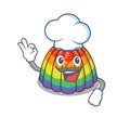 Rainbow jelly cartoon character working as a chef and wearing white hat