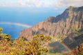 Rainbow at Kalalau lookout on Na Pali coast Royalty Free Stock Photo