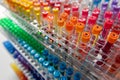 Rainbow Laboratory Test Tubes, Blurred Background, Color Laboratory Test Tubes on Rack, Research Lab Royalty Free Stock Photo