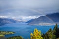 Rainbow on Lake Wakatipu and Queenstown, New Zealand Royalty Free Stock Photo