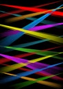 Rainbow laser rays on black background, overlapping beams in red, blue, purple, green, orange Royalty Free Stock Photo