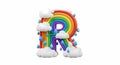 Rainbow Letter R with Clouds and Raindrops Royalty Free Stock Photo