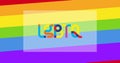 Rainbow lgbtq text over rainbow stripes background