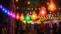 Rainbow light bulb garland at festival Royalty Free Stock Photo