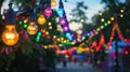 Rainbow light bulb garland at festival Royalty Free Stock Photo