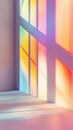 Rainbow light diffraction on matte white wall, vertical gradient . Royalty Free Stock Photo