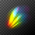 Rainbow light effect, light streak overlay of lens flare on transparent background Royalty Free Stock Photo