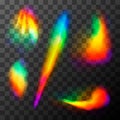 Rainbow light effects. Light streak overlay of lens flare on transparent background Royalty Free Stock Photo