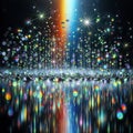 Rainbow lights shining through water droplets, creating a sparkling and mesmerizing rainbow effect, generative ai