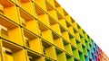 Rainbow like gradation pattern on building exterior decoration with square pattern