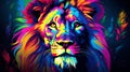 Rainbow lion head Abstract art. Neural network AI generated