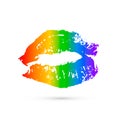 Rainbow lipstick kiss isolated on white. LGBT community symbol. Gay pride vector illustration. Imprint of the lips. International