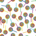 Rainbow lollipop rotate white seamless pattern