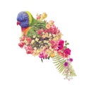 Rainbow Lorikeet parrot with flowers.Double Exposure Effect Royalty Free Stock Photo