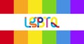 Rainbow lqbtq text over rainbow stripes background Royalty Free Stock Photo