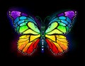 Rainbow luminous butterfly on black background Royalty Free Stock Photo