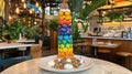 Rainbow macaron tower dessert cafe restaurant Royalty Free Stock Photo