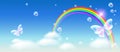 Rainbow with magic butterfly in the sky and bubbles Royalty Free Stock Photo